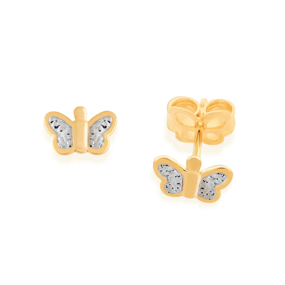 Butterfly earring plated in 18k gold with rhodium plating - 52016400