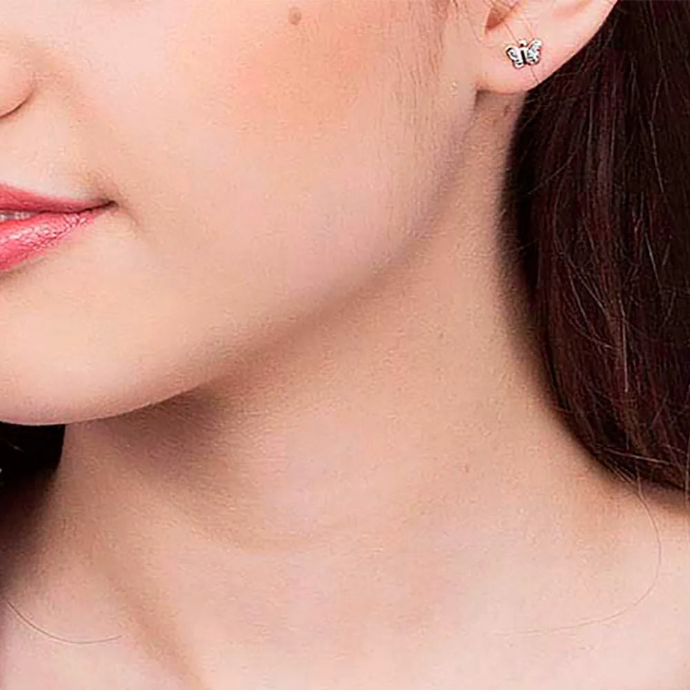 Butterfly earring plated in 18k gold with rhodium plating - 52016400