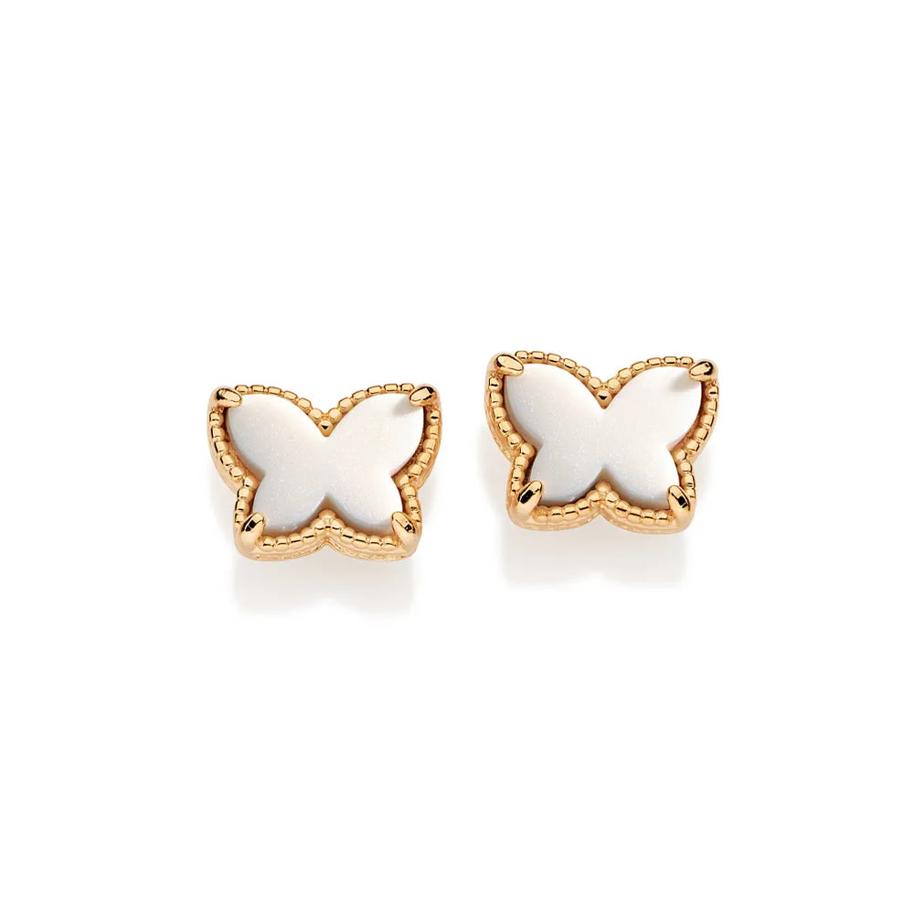 Butterfly earring plated in 18k gold with synthetic stones - 52756506