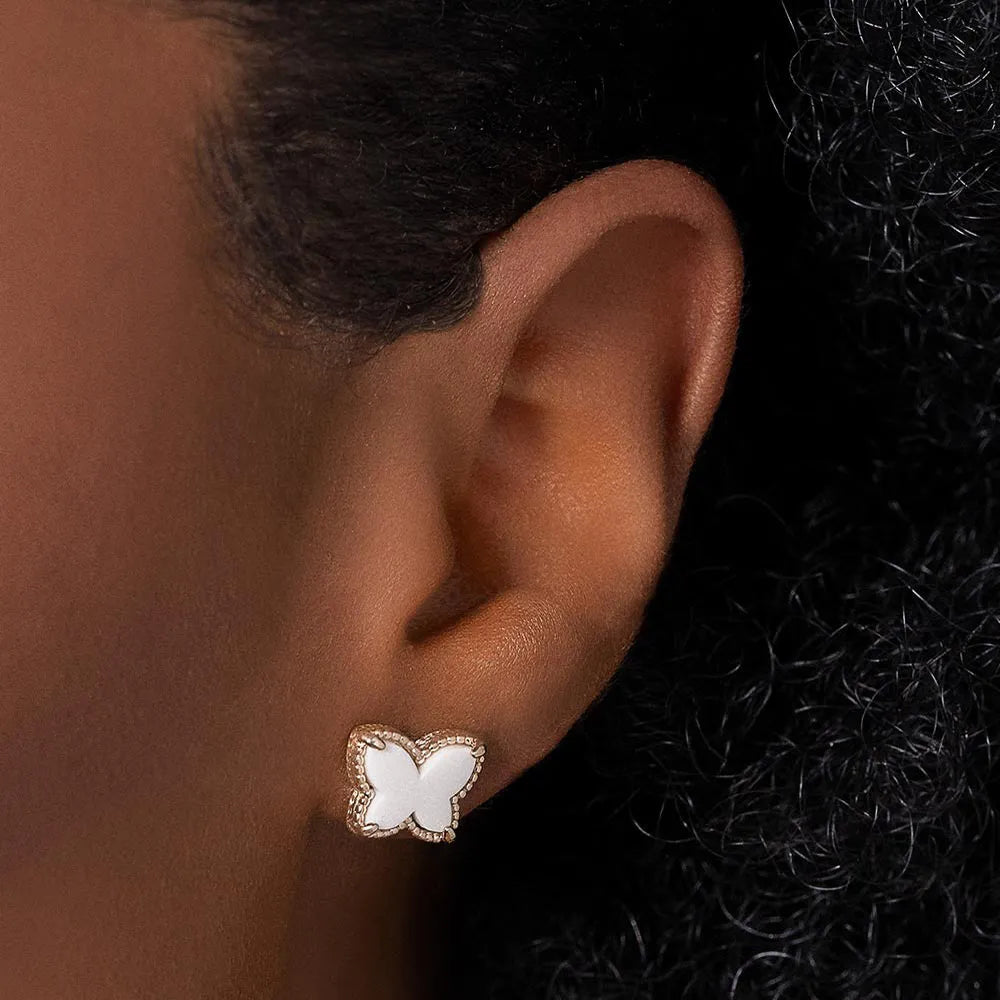 Butterfly earring plated in 18k gold with synthetic stones - 52756506