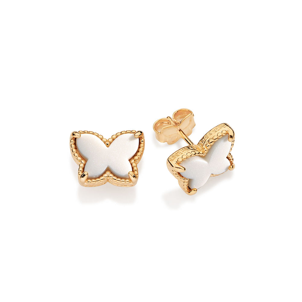 Butterfly earring plated in 18k gold with synthetic stones - 52756506