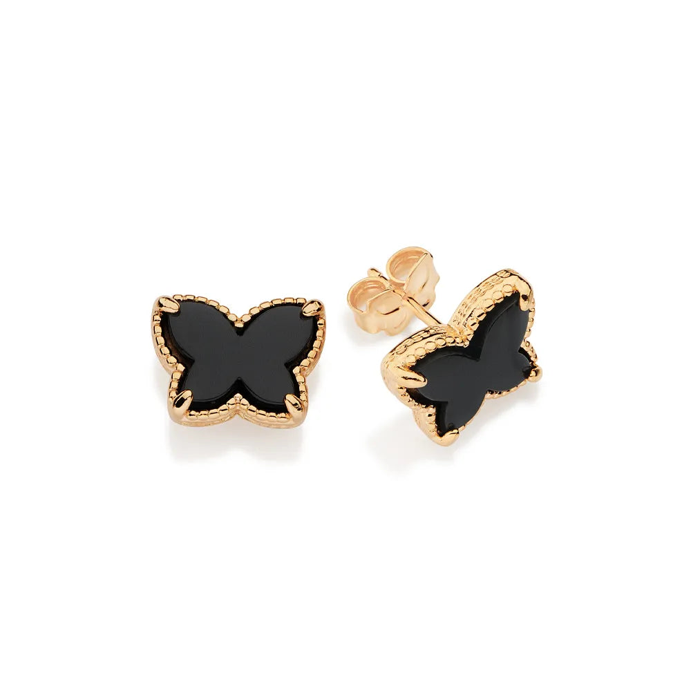 Butterfly earring plated in 18k gold with synthetic stones - 52756627