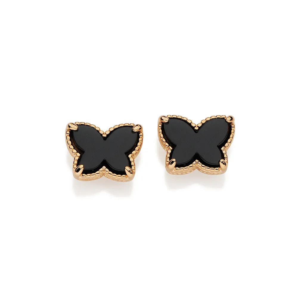 Butterfly earring plated in 18k gold with synthetic stones - 52756627