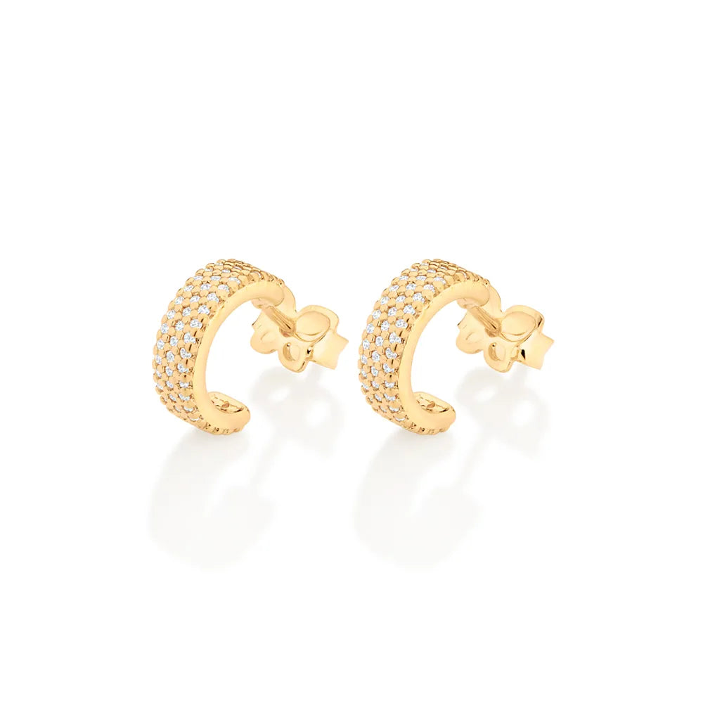 18K GOLD PLATED HALF HOOP EARRING WITH ZIRCONIAS - 527094
