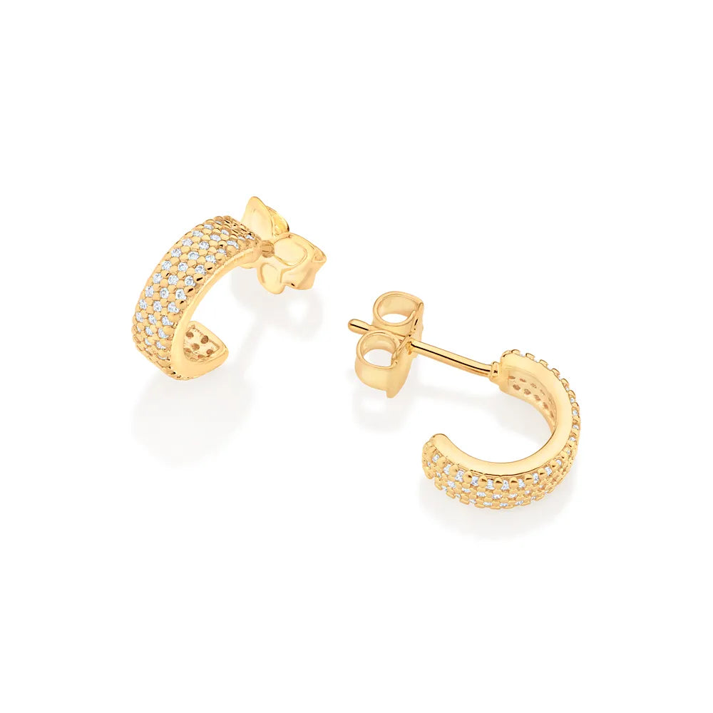 18K GOLD PLATED HALF HOOP EARRING WITH ZIRCONIAS - 527094
