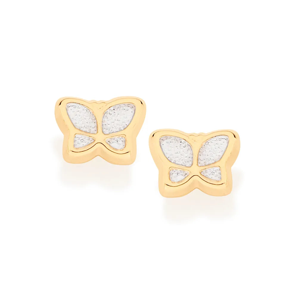 Butterfly earring plated in 18k gold with rhodium plating - 52264600