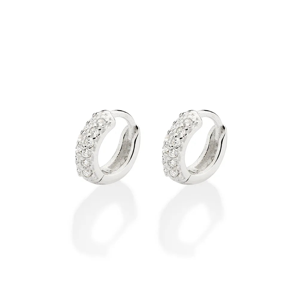 925 Sterling Silver Hoop Earrings with Cubic Zirconia - 82016806