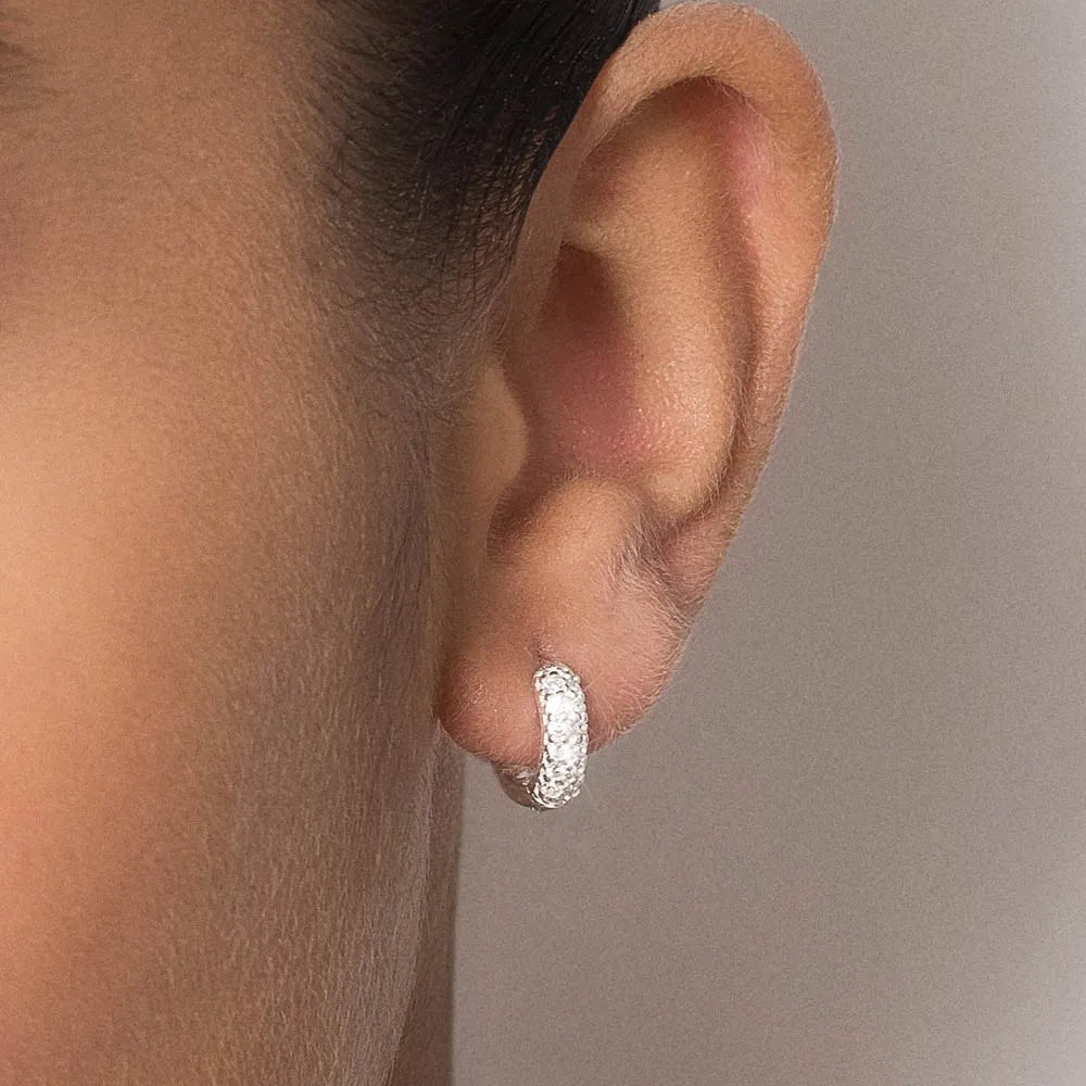 925 Sterling Silver Hoop Earrings with Cubic Zirconia - 82016806