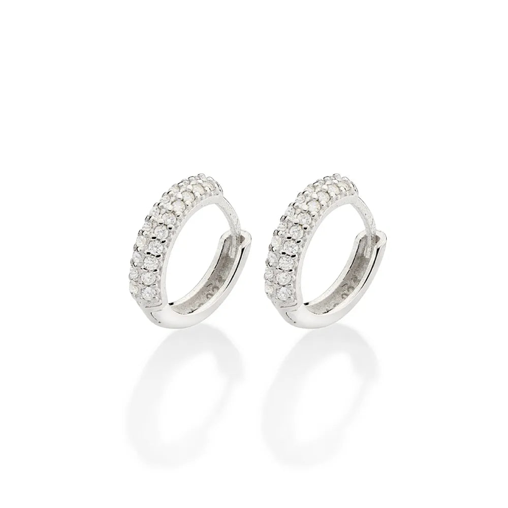 925 Sterling Silver Hoop Earrings with Cubic Zirconia - 82016906