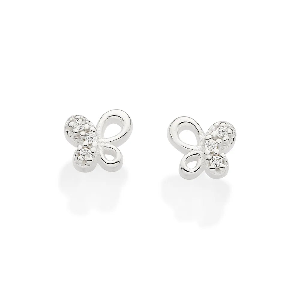 Butterfly earring in 925 sterling silver with cubic zirconia stones - 82018706