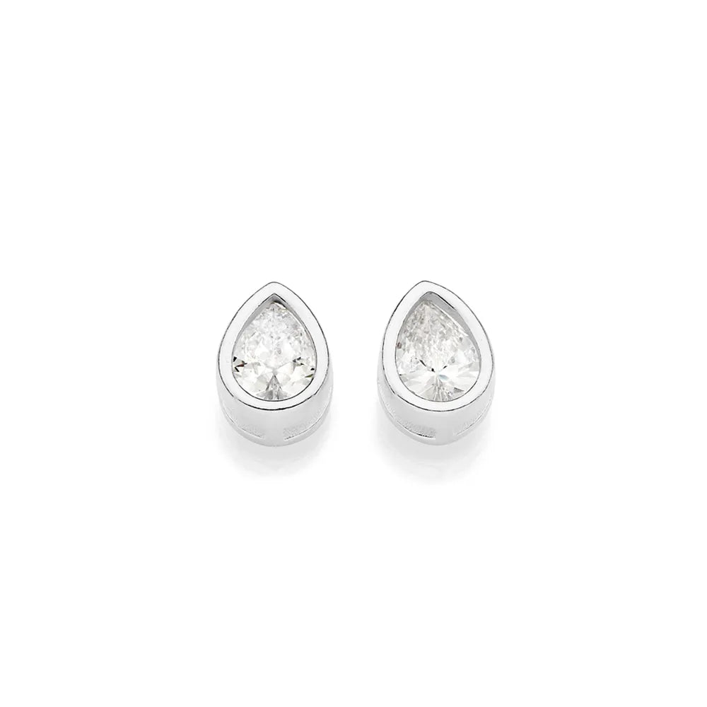 Solitaire teardrop earring in 925 sterling silver with cubic zirconia - 82026206