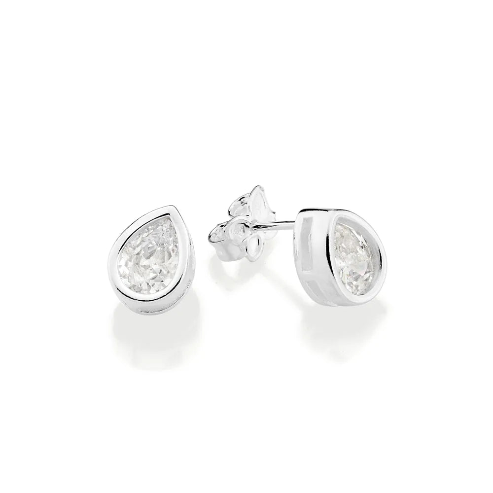 Solitaire teardrop earring in 925 sterling silver with cubic zirconia - 82026206