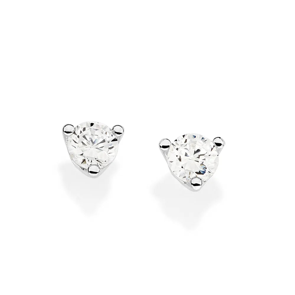 Solid 925 Sterling Silver Solitaire Earrings with Cubic Zirconia - 82028606