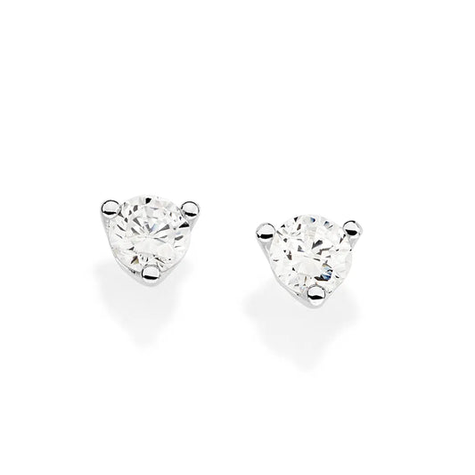 Solid 925 Sterling Silver Solitaire Earrings with Cubic Zirconia - 82028606