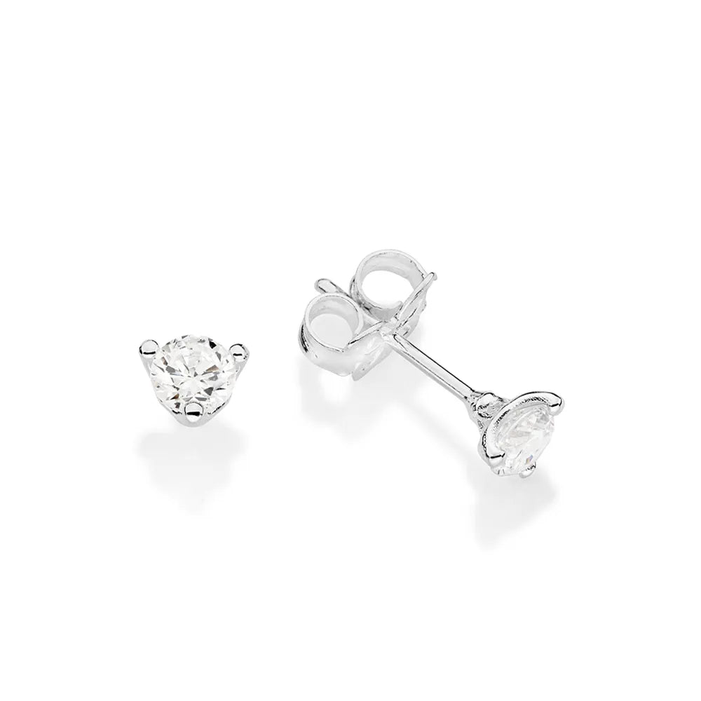 Solid 925 Sterling Silver Solitaire Earrings with Cubic Zirconia - 82028606
