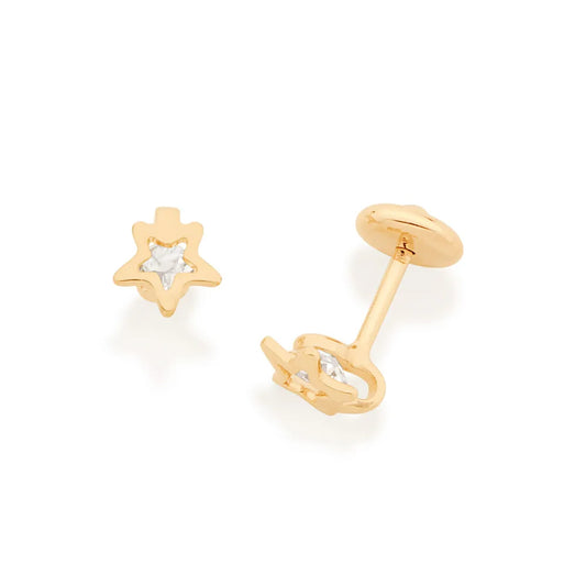 Children's solitaire earring plated in 18k gold with crystals - 52409206