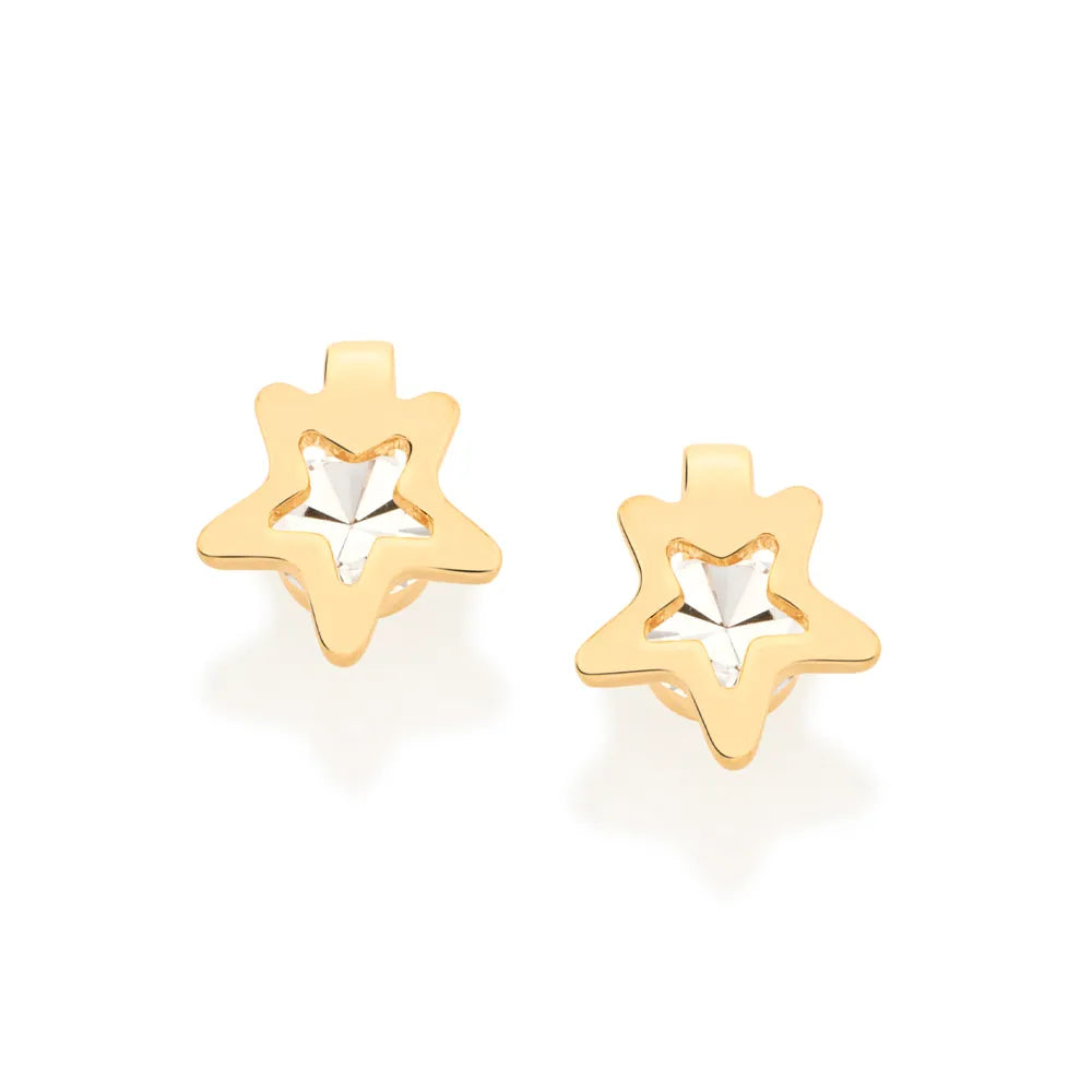 Children's solitaire earring plated in 18k gold with crystals - 52409206