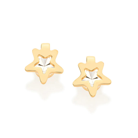 Children's solitaire earring plated in 18k gold with crystals - 52409206