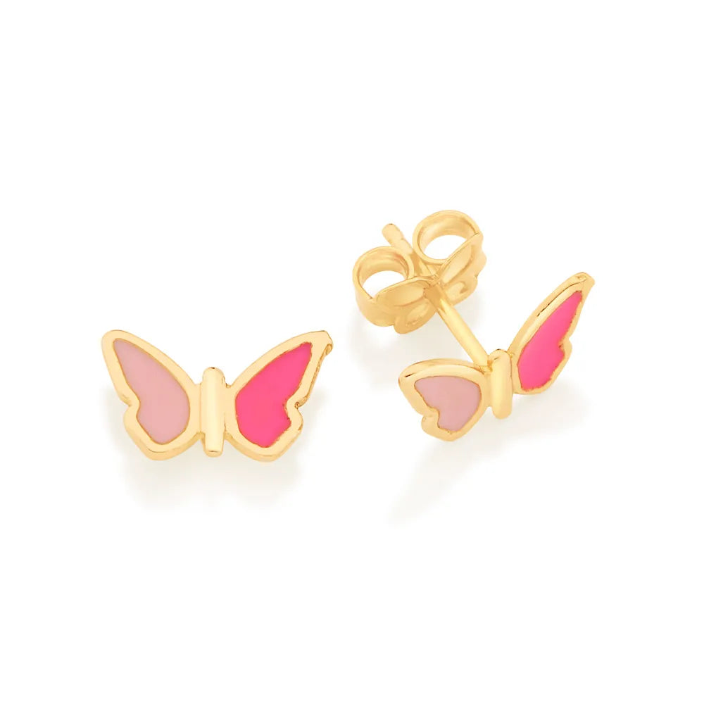 Butterfly earring plated in 18K gold with resin application - 52650229