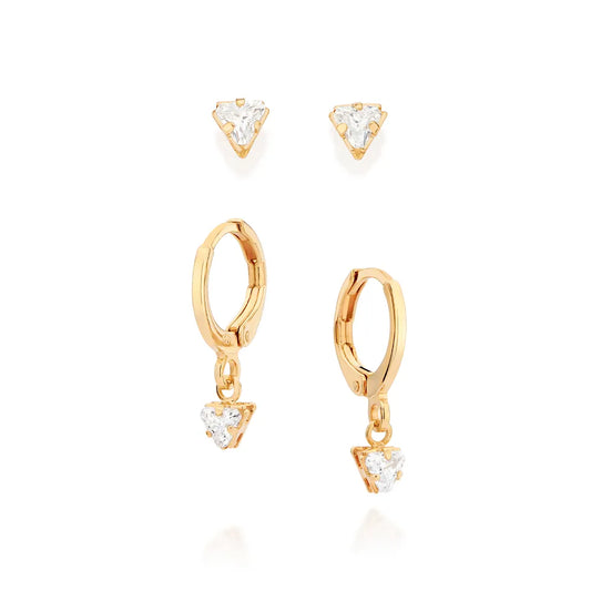18K GOLD PLATED TRIANGLE EARRING SET WITH ZIRCONIAS - 52728406