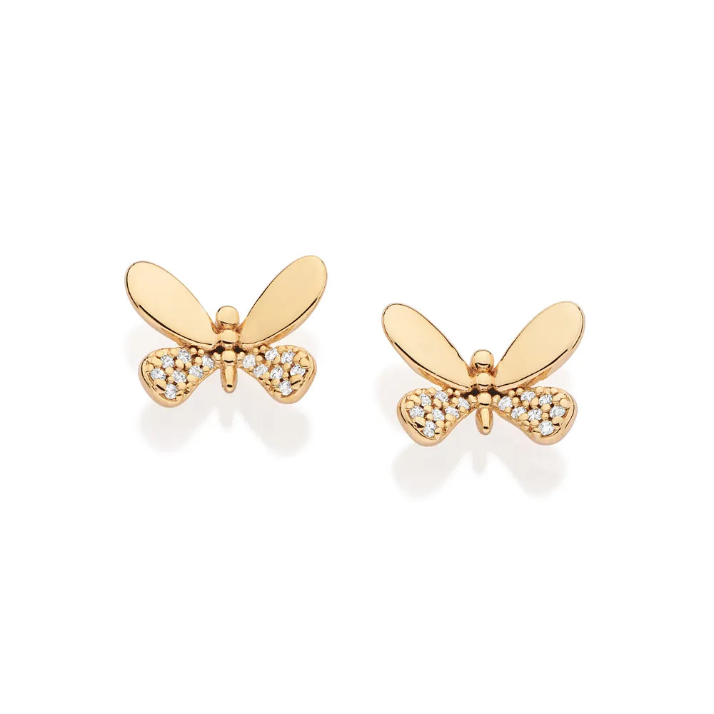 GOLD PLATED BUTTERFLY EARRING WITH ZIRCONIAS - 527326
