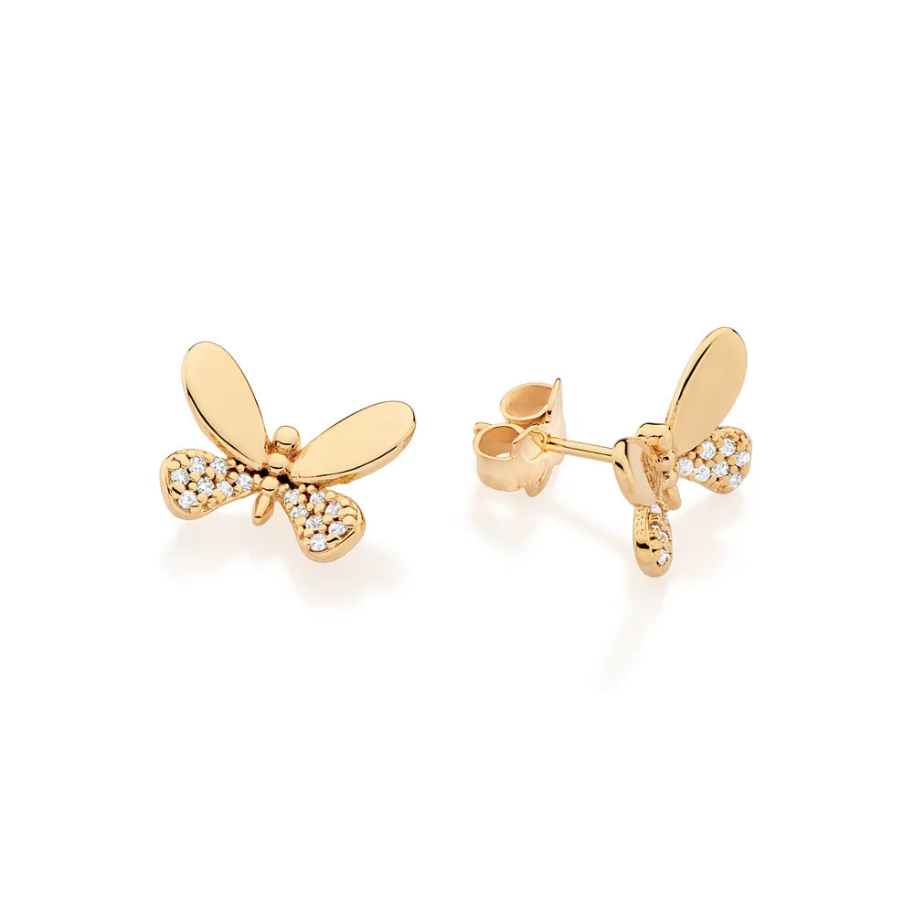 GOLD PLATED BUTTERFLY EARRING WITH ZIRCONIAS - 527326