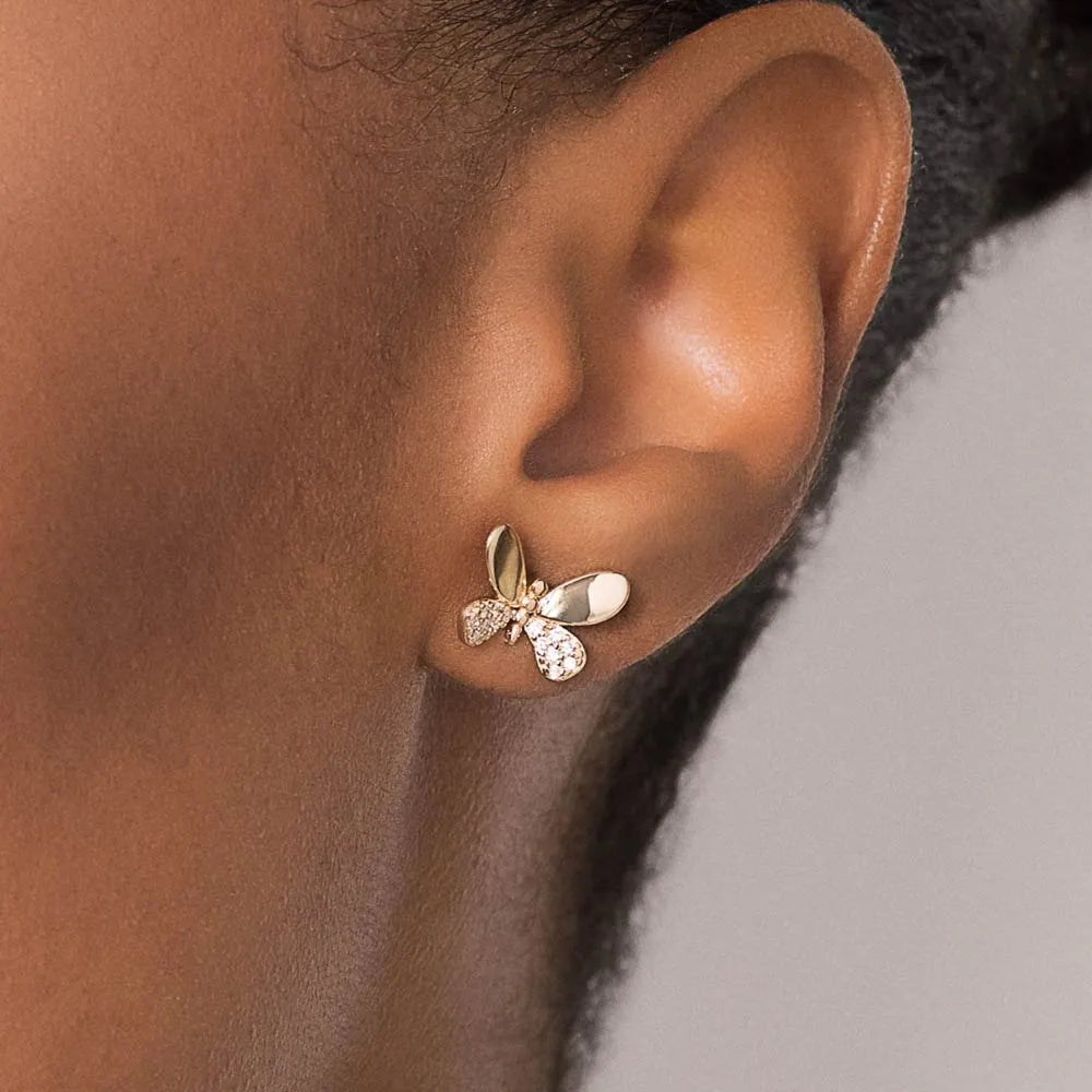 GOLD PLATED BUTTERFLY EARRING WITH ZIRCONIAS - 527326