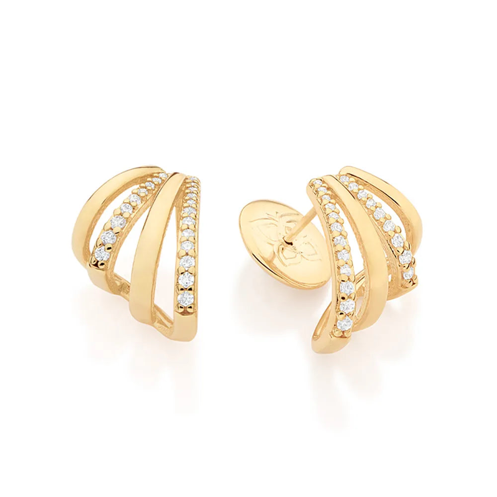Curved earring with cubic zirconia, 18K gold plated - 52751906