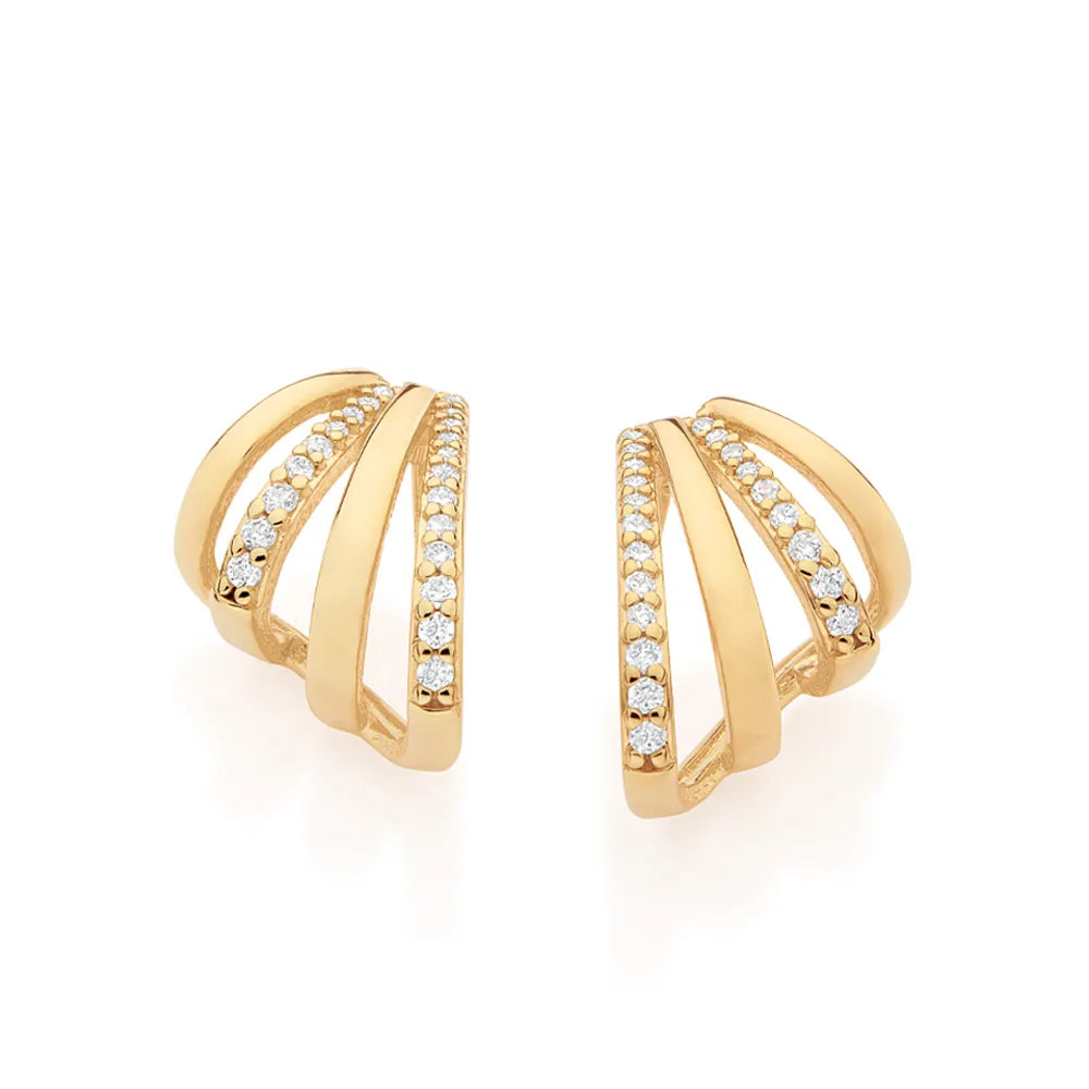 Curved earring with cubic zirconia, 18K gold plated - 52751906