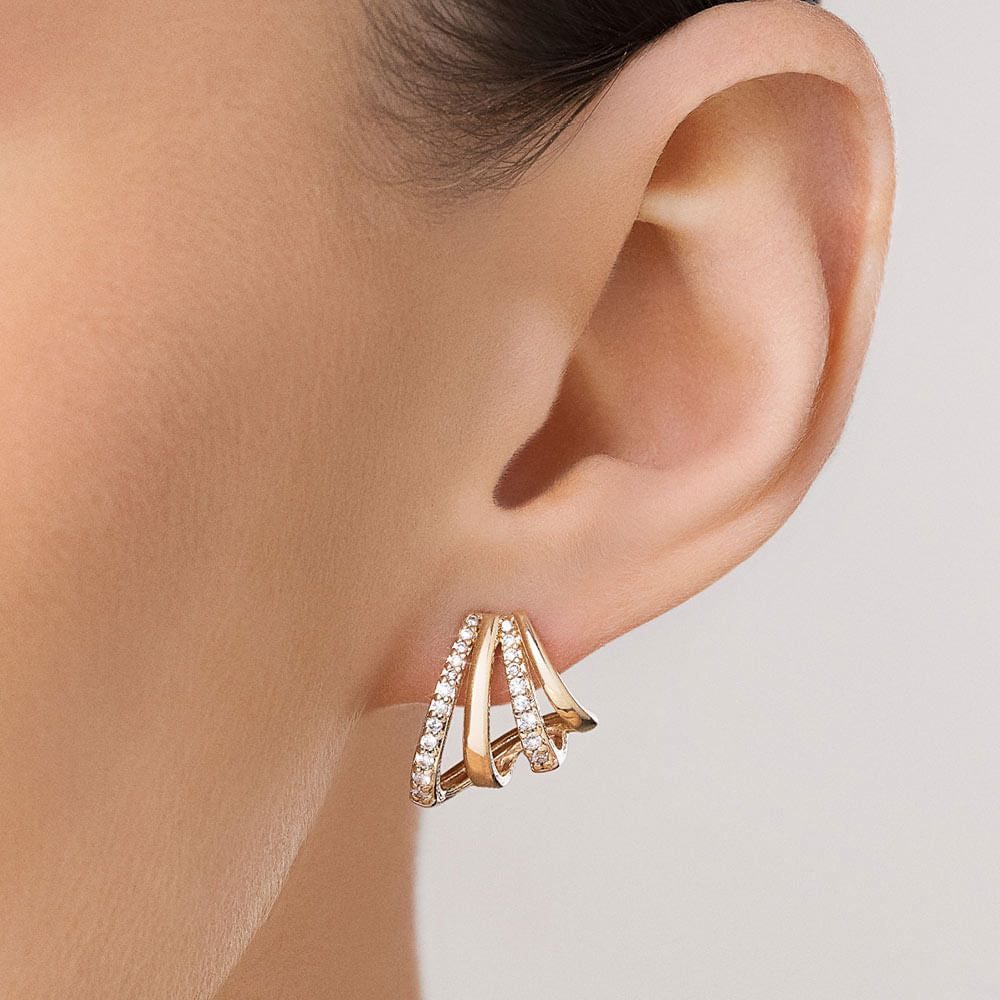 Curved earring with cubic zirconia, 18K gold plated - 52751906
