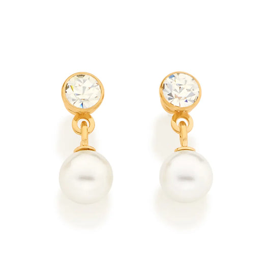 18K GOLD PLATED EARRINGS WITH CRYSTALS AND SYNTHETIC PEARLS - 52395112