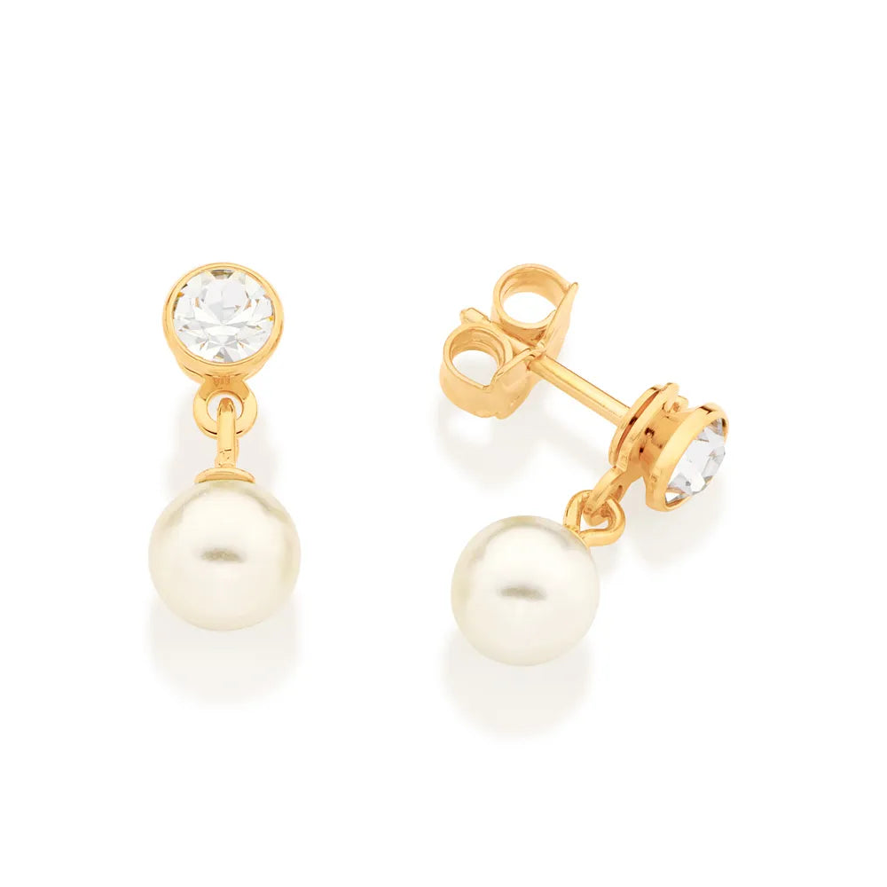 18K GOLD PLATED EARRINGS WITH CRYSTALS AND SYNTHETIC PEARLS - 52395112