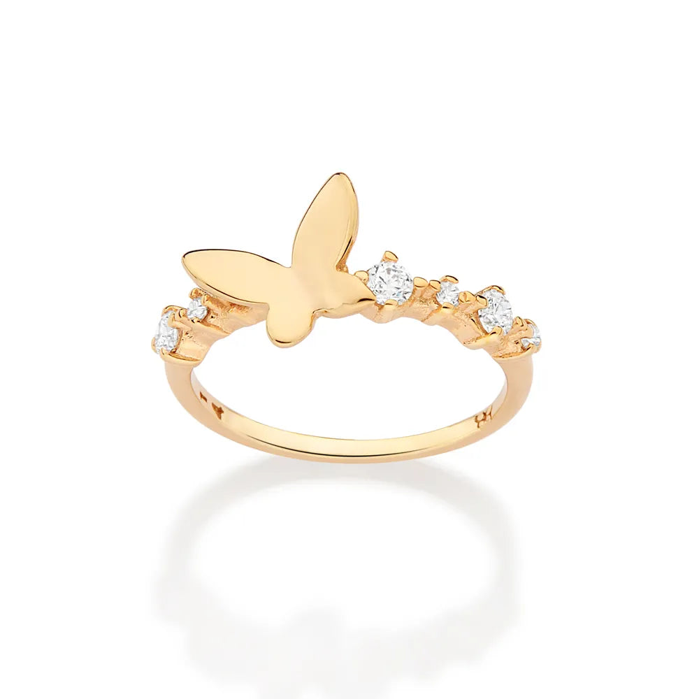 Skinny butterfly ring plated in 18k gold with cubic zirconia - 5134831606