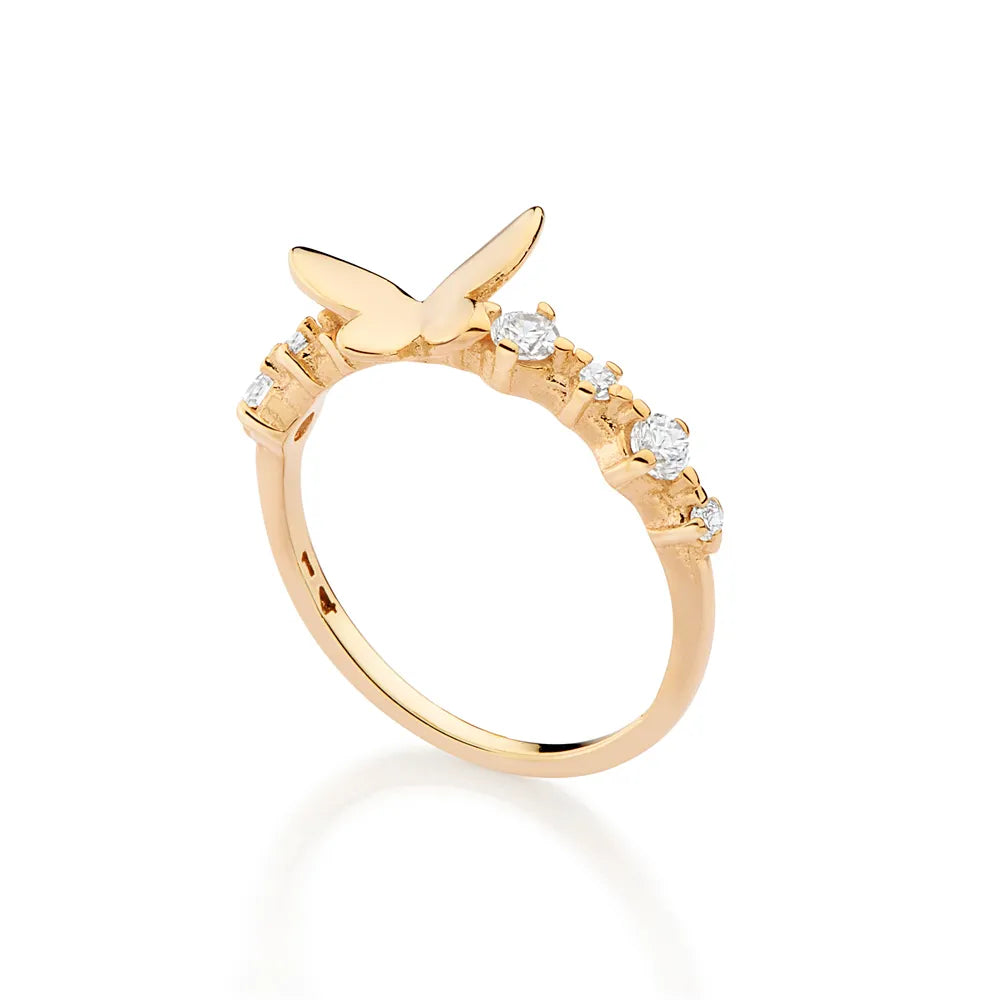 Skinny butterfly ring plated in 18k gold with cubic zirconia - 5134831606