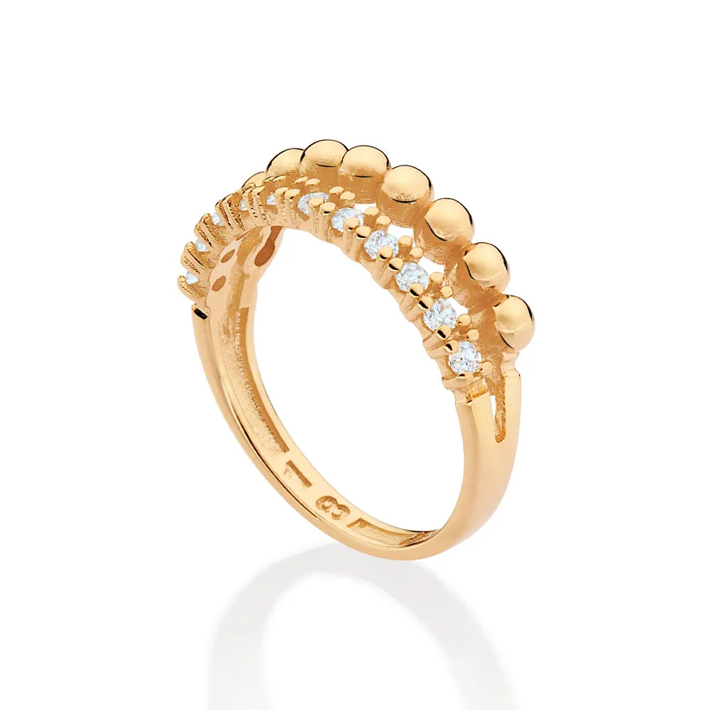 Double band ring plated in 18k gold with spheres and cubic zirconia - 5135511206