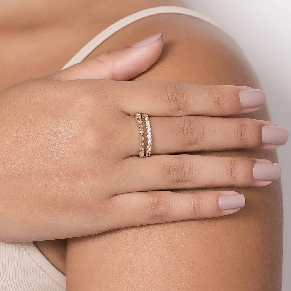 Double band ring plated in 18k gold with spheres and cubic zirconia - 5135511206
