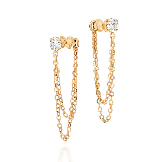 18K GOLD PLATED CHAIN EARRING WITH ZIRCONIAS - 5276100006
