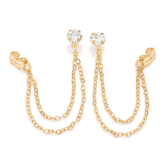 18K GOLD PLATED CHAIN EARRING WITH ZIRCONIAS - 5276100006