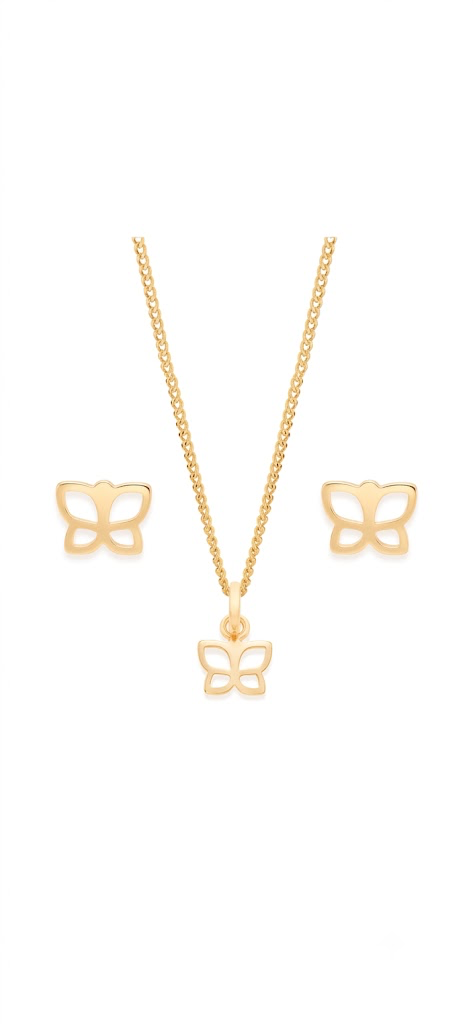 18k Set gold plated butterfly earrings and pendant - 0000002