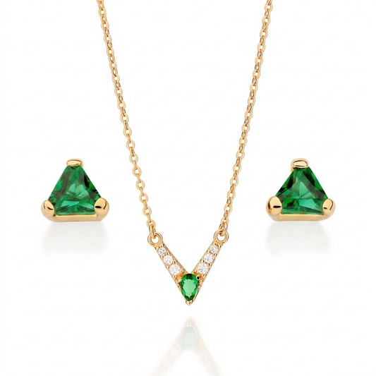 SET GOLD-PLATED ZIRCONIAS AND CRYSTAL GREEN - 0000003