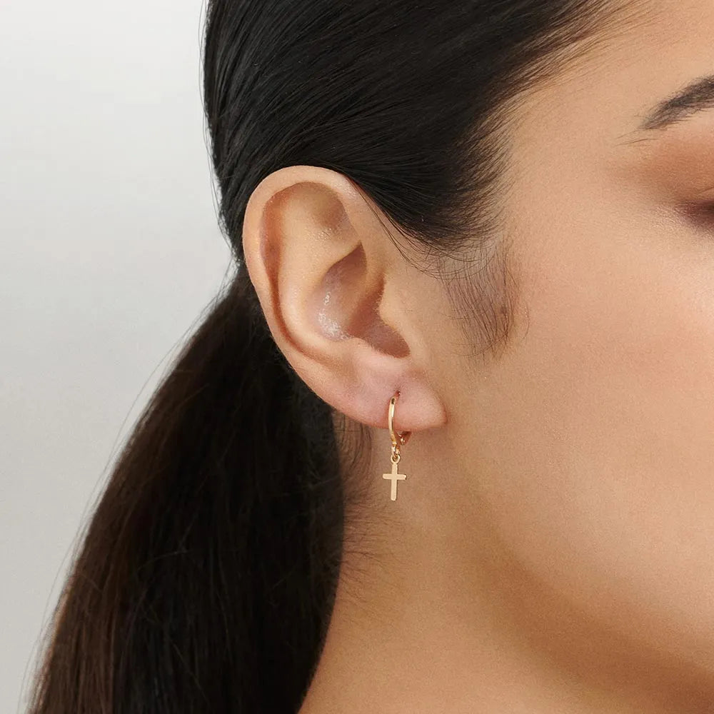 18K Gold-Plated Cross Hoop Earring - 5267890000