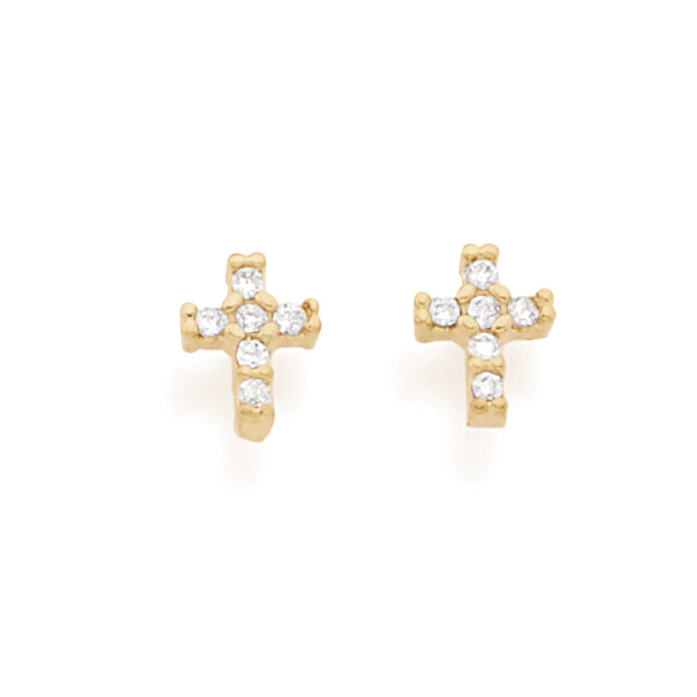 18K Gold-Plated Cross Earrings with Cubic Zirconia - 5263110006