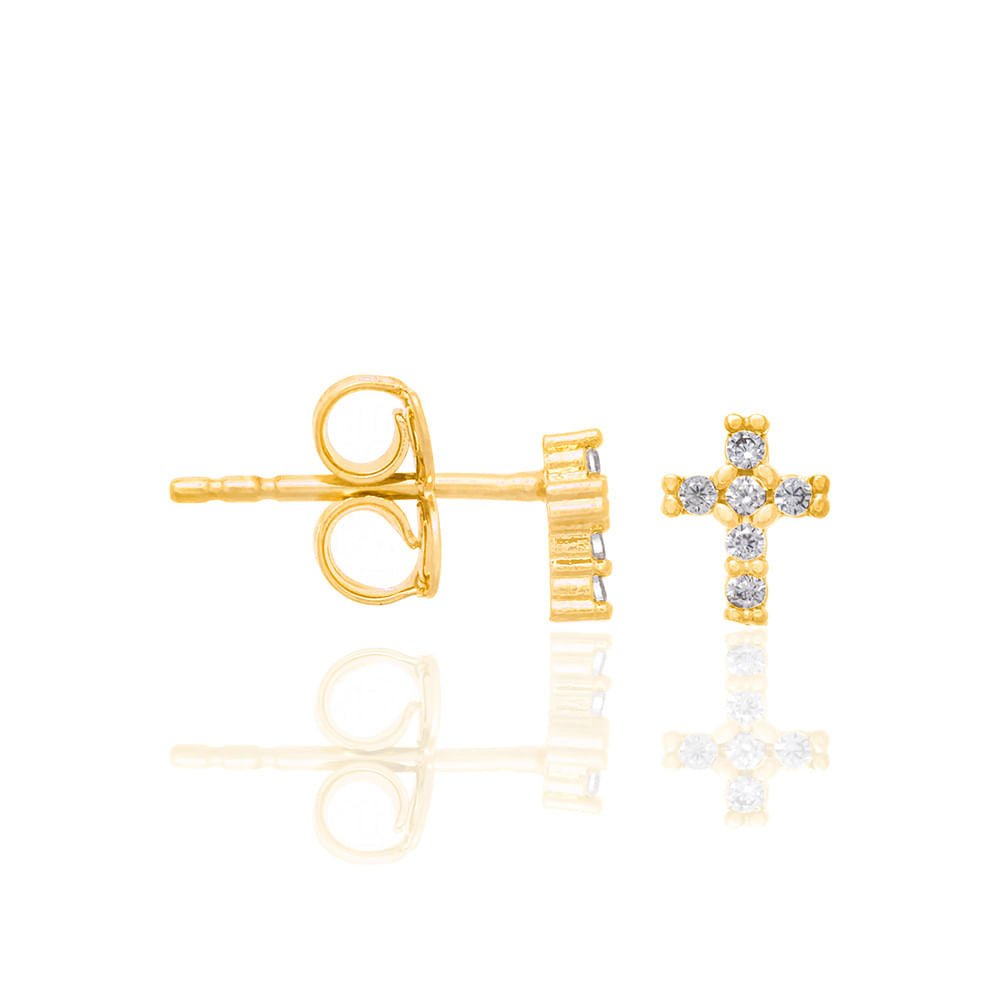 18K Gold-Plated Cross Earrings with Cubic Zirconia - 5263110006
